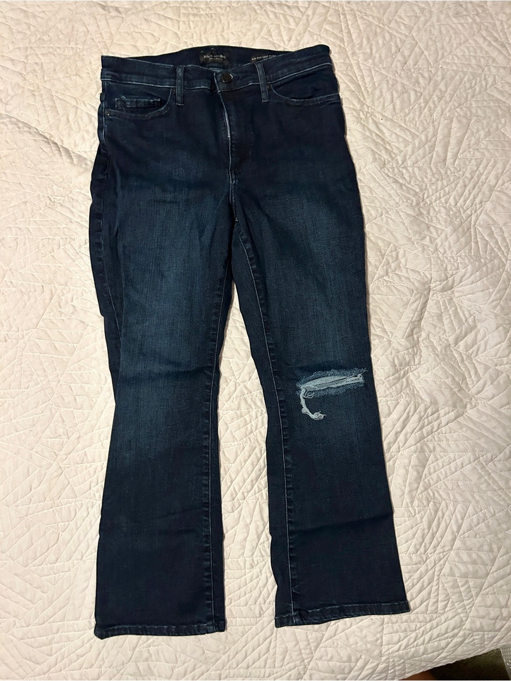 Banana Republic Mid Rise Crop Flare Dark Denim Distressed Jeans